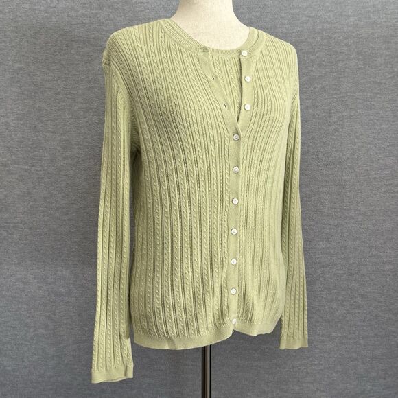 Foxcroft Cardigan Sweater Twin Set Size M Supima Cotton Pointelle Cable Knit - Picture 2 of 16